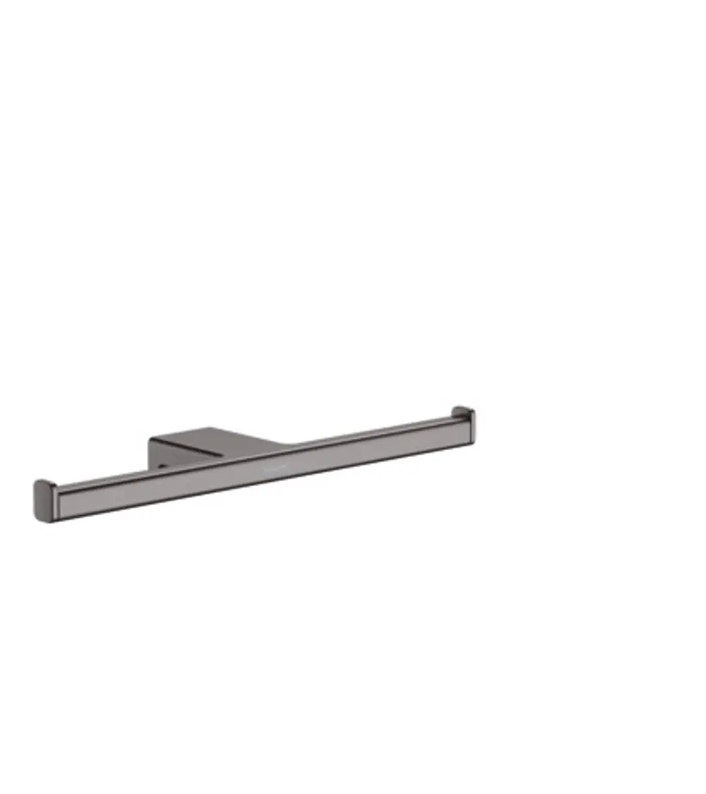 Toilettenpapierhalter in Brushed Black Chrome von Hansgrohe mit doppeltem Halter. Minimalistisches Design, geeignet für die Montage an der Wand.
